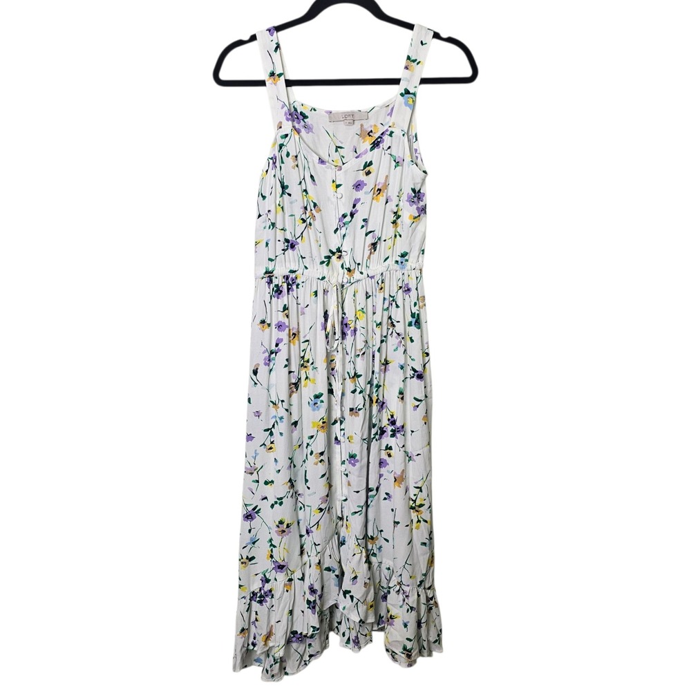 LOFT Pastel Floral Print‎ Midi Dress Sleeveless Button Front Cottagecore 2